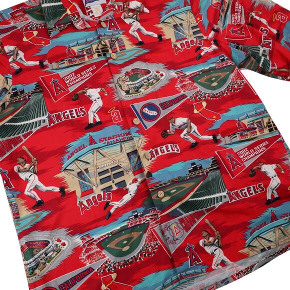 Vintage Reyn Spooner Anaheim Angels Baseball Print Hawaiian Shirt - Picture 3 of 8
